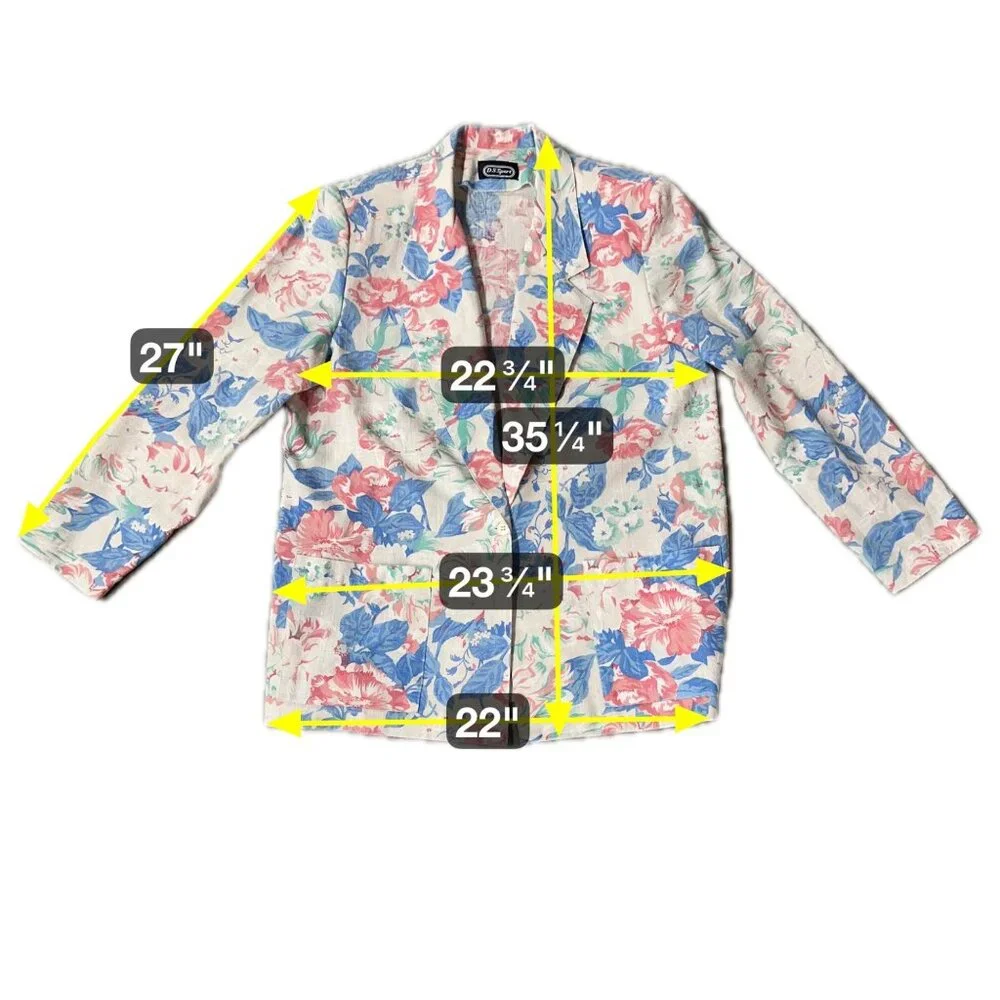 Vintage Floral Blazer 1980s Womens Jacket Pink Blue Shoulder Pads USA Size 18 - Picture 7 of 7